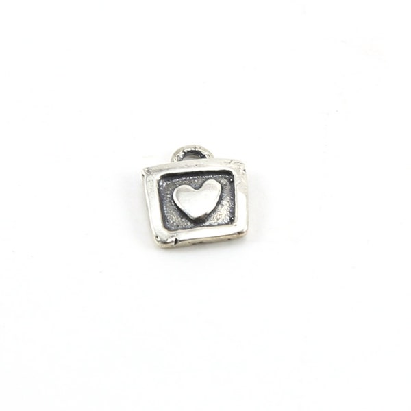 Tiny Sterling Silver Square Heart Picture Frame Charm Love Friendship Valentines Day Pendant