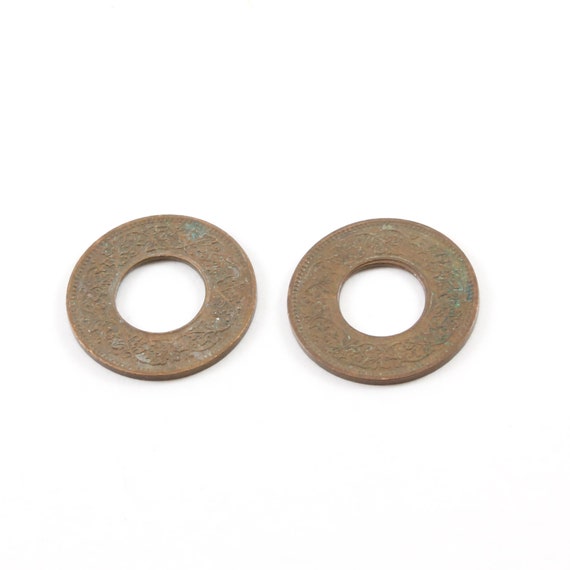 2 Pieces Patina Brass India Coin 1945 Symbol Pendant Coin Medallion Charm
