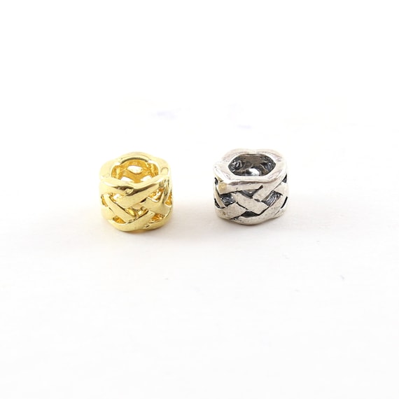 Intricate Weave Knot Bead in Shiny Gold Vermeil or Sterling Silver Large Hole Spacer Beads Leather Slide Bead