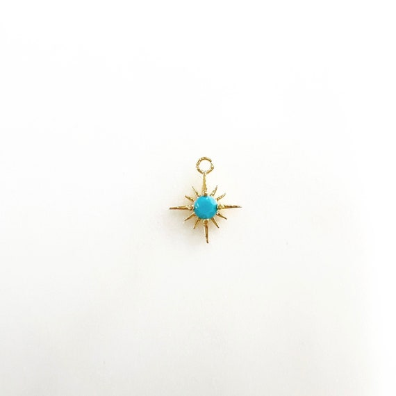 12 Point Star Gold Plated with Turquoise Color CZ  North Star Charm, Celestial Star Charm Pendant