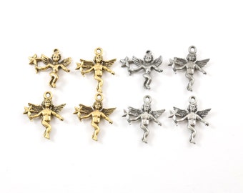 4 Pieces Pewter Angel Fairy Cherub Holding Star Angelic Charm Mothers Day Charm Pendant Inspirational Pendant Antique gold, Antique silver