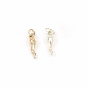 Tiny Little Italian Horn Cornicello Charm Good Luck Protector Charm in Sterling Silver or 14K Gold Filled