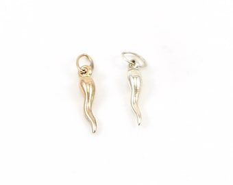 Winzige Kleine Italienisch Horn Cornicello Anhänger Glück Beschützer Anhänger in Sterling Silber oder 14K Gold Fill