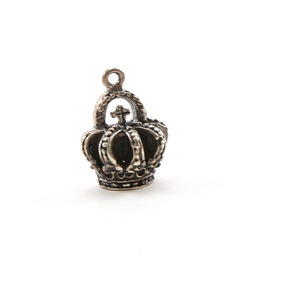 Sterling Silver Realistic 3D Rounded Thick Crown with Cross Royal Charm