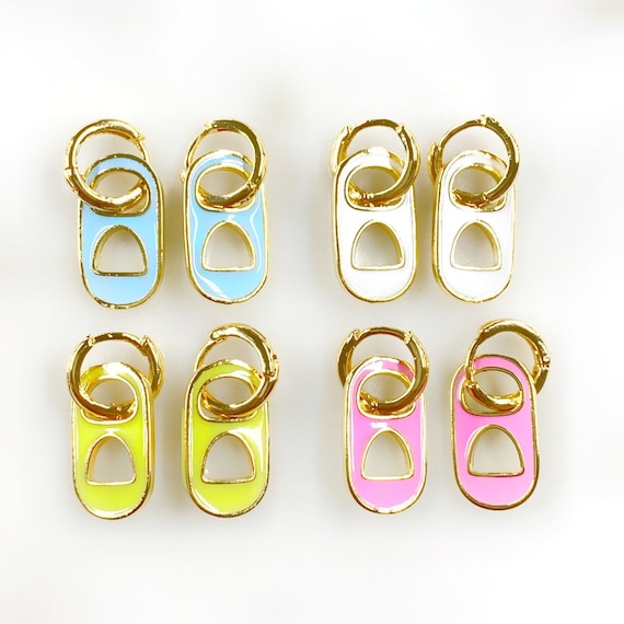 Soda Pop Mini Hoops Choose Your Color 18k Gold Filled Hoops With Enamel Soda Can Tab Neon Funky Trendy Mini Hoops