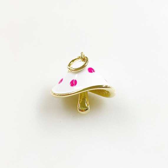 Cute Polka Dot Mushroom Charm Gold Plated Enamel Mushroom White And Pink Trendy Mushroom Jewelry Making Charm