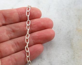 Sturdy Thick Sterling Silver Textured Medium Oval Link Chain 6.25mm x 3.75mm / Sold by the Foot / Bulk Unfinished Chain