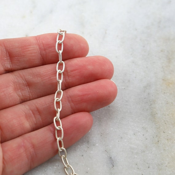 Sturdy Thick Sterling Silver Textured Medium Oval Link Chain 6.25mm x 3.75mm / Sold by the Foot / Bulk Unfinished Chain