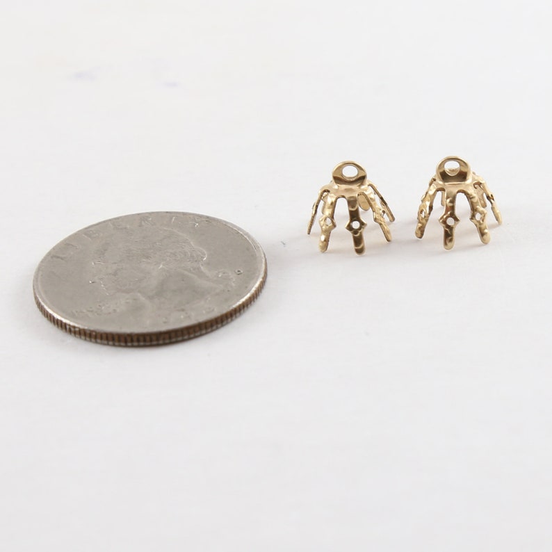 2 Pieces 10mm x 8mm 14K Gold Filled Flower Pinch Prong Bead Cap Jewelry Making Supplies