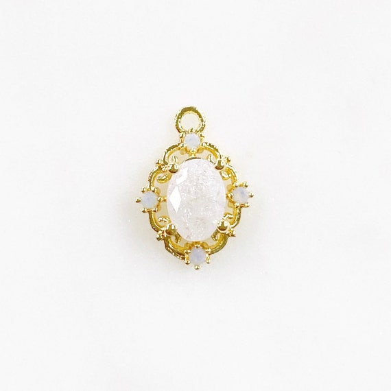 Cracked Crystal Quartz Charm Gold Plated Opal Cubic Zirconia Gem Charm Jewelry Making Supplies and Charms