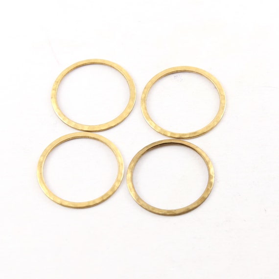 4 Pieces Raw Brass Medium Open Circle 22mm Connector Link Round Charm Textured Circle Stamping Blank