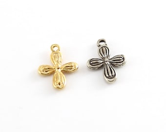 Detailed Rounded Cross Charm in Sterling Silver and Vermeil Gold Religious Spiritual Pendant