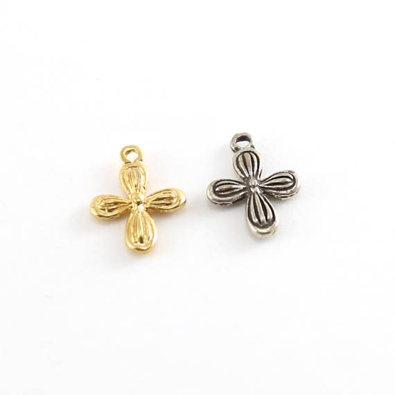 Detailed Rounded Cross Charm in Sterling Silver and Vermeil Gold Religious Spiritual Pendant
