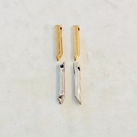 2 Pieces Metal Spike Charm Jagged Edge Point Faceted Dagger Pendant Bar Antique Gold or Antique Silver