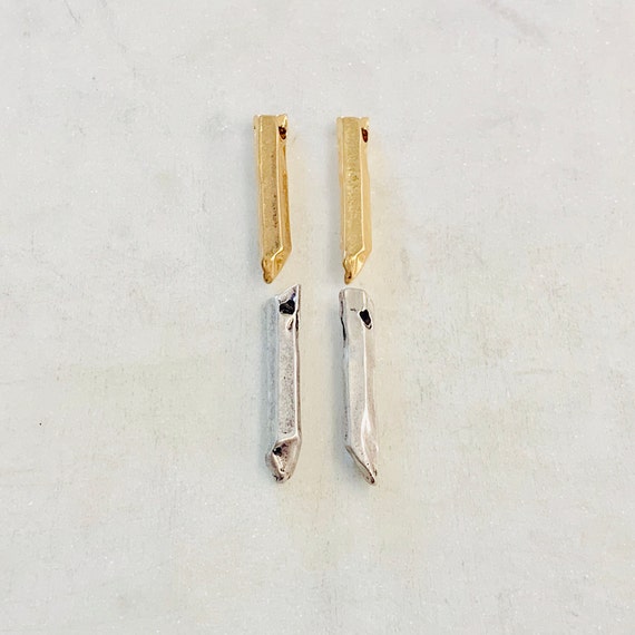 2 Pieces Metal Spike Charm Jagged Edge Point Faceted Dagger Pendant Bar Antique Gold or Antique Silver