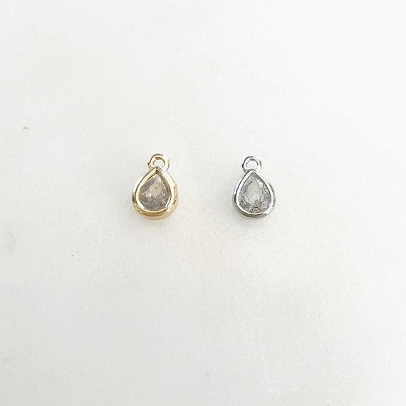 Tiny Tear Drop Cubic Zirconia Stone Charm Tiny Gold Plated Clear CZ Charm