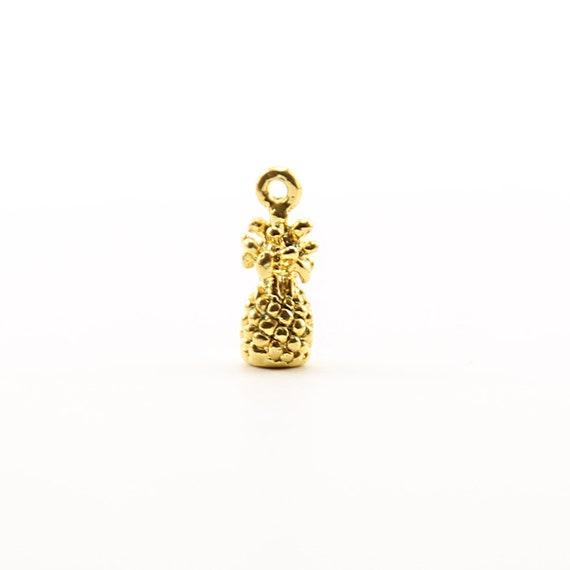 Small 3D Pineapple Textured Tropical Charm Vermeil Gold Thick Hawaii Vacation Fruit Pendant