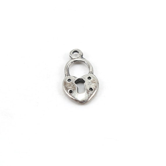 Flat Small Heart with Open Lock Charm in Sterling Silver Love Valentines Day Best Friend Pendant