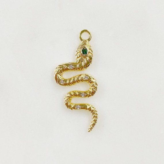 Thick Vintage Inspired Snake Charm Gold Plated CZ Textured Slither Snake