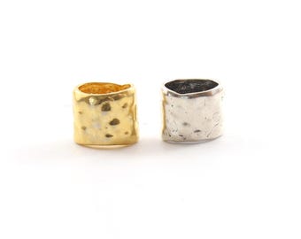 Artisan organic hammered textured oblong large hole spacer bead in vermeil or sterling silver 925