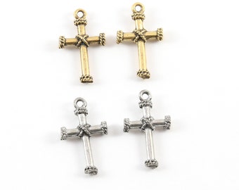 2 piezas Pewter Base Metal Cuerda Diseño Cruz Encanto Colgante Religioso Espiritual Cristianismo Collar Encanto