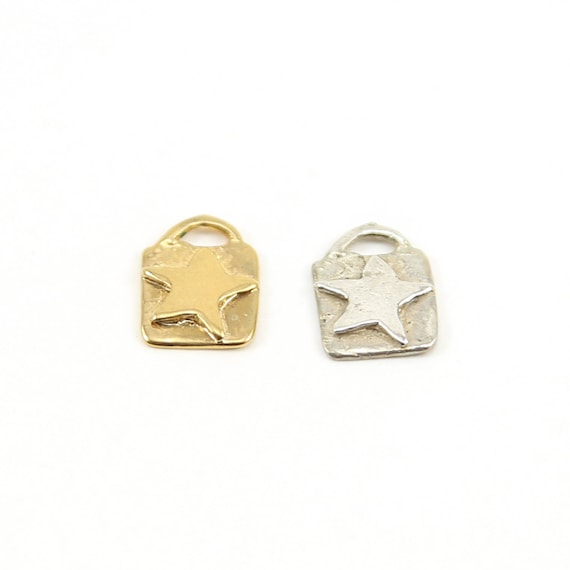 Organic Star Square Tag with Large Loop Constellation Charm Sterling Silver or Vermeil Gold