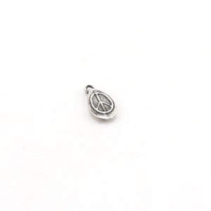Whimsical Oval Organic Shaped Sterling Silver Peace Sign Charm Hippie Love 60&#39;s Charm