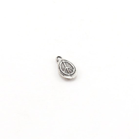 Whimsical Oval Organic Shaped Sterling Silver Peace Sign Charm Hippie Love 60's Charm