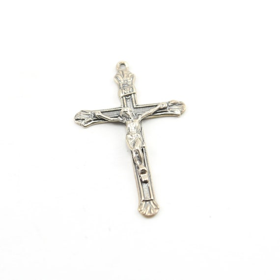 Sterling Silver Extra Large Crucifix Cross Detailed Charm Rosary Pendant Religious Spiritual Catholic Pendant