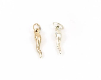 Tiny little italian horn cornicello charm good luck protector charm in sterling silver or 14k gold filled