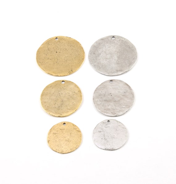 Large Pewter Base Metal Raw Stamping Blank Circle Coin Charm Pendant Silver or Gold Plated Small  24mm Medium 30mm Large 37mm