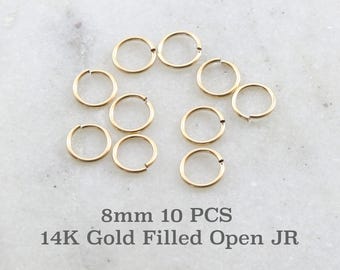 10 stycken 8 mm 24gauge 14k guldfyllda öppna hoppringar berlocklänkar smyckestillverkningstillbehör gulddetaljer