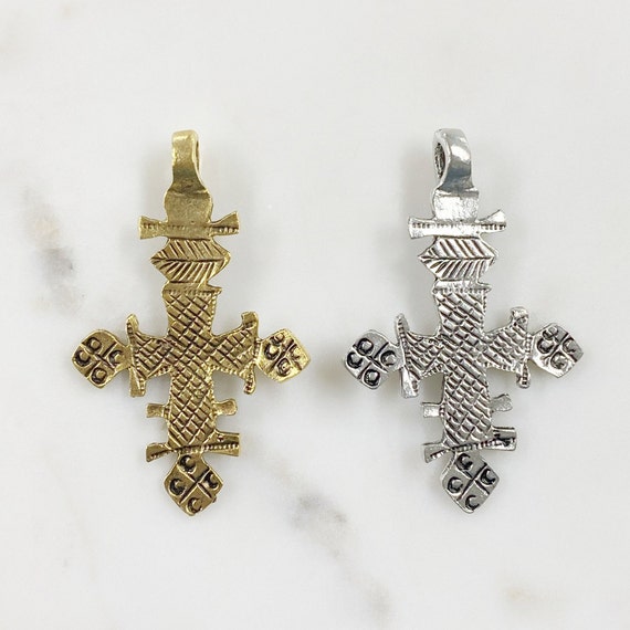 1 Piece Extra Large Antique Gold or Antique Silver Detailed Pewter Cross Charm Hammered Back Antique Style Unique Cross Charm