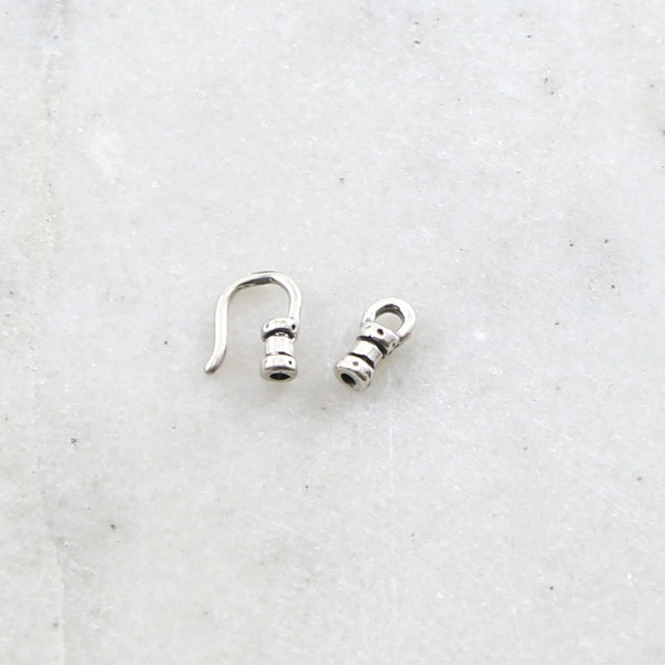 1mm Tiny Small Leather Cord Crimp End Hook and Eye End Cap Set in Sterling Silver