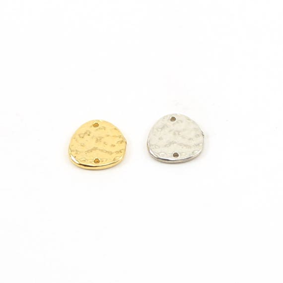 Textured Oblong Nugget Raw Shaped Circle Stamping Blank Connector Charm in Sterling Silver or Vermeil