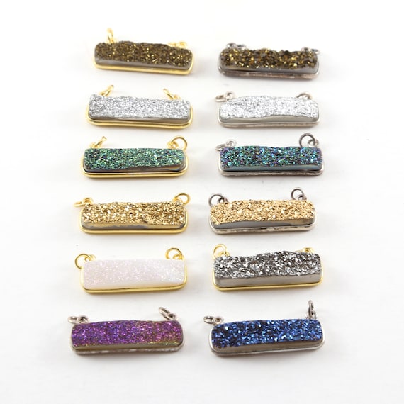 1 Piece Sparkling Druzy Necklace  Bar Connector Druzy Charm 2 Loop Link  Charm / Vermeil / Sterling Silver / Choose your Druzy Color