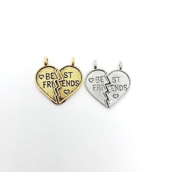 1 Pewter Set Best Friends Half Hearts, Antique Gold, Antique Silver, Friendship, BFFS, Sets