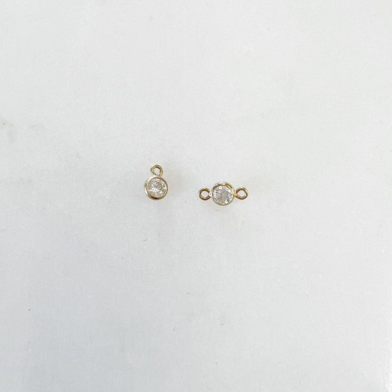 1 Piece Teeny Tiny 14K Gold Filled 3mm Cubic Zirconia Charm Link Choose Your Style, 1 Loop or 2 Loop Connector Necklace Link