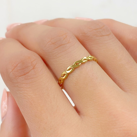 Thin 14Kt Gold Filled Braided Ring Ready To Wear 2.4mm Size 7 Ring Band Stackable Classic Gold Ring