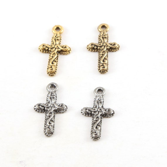 2 Pieces Pewter Base Metal Curly Swirl Cross Pendant Religious Spiritual Catholic Necklace Charm