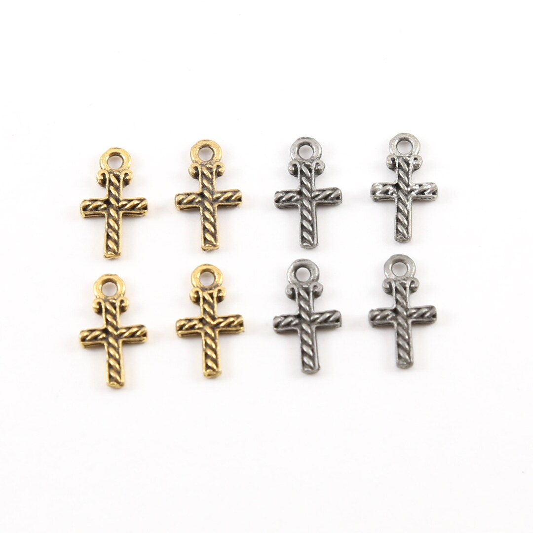 4 Pieces Small Cross With Lined Detailing Pewter Base Metal Small ...