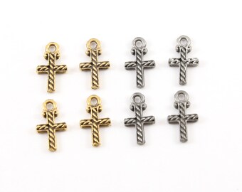 4 piezas pequeña cruz con detalle forrado pewter base metal pequeño encanto delicado colgante religioso espiritual cristianismo católico encanto