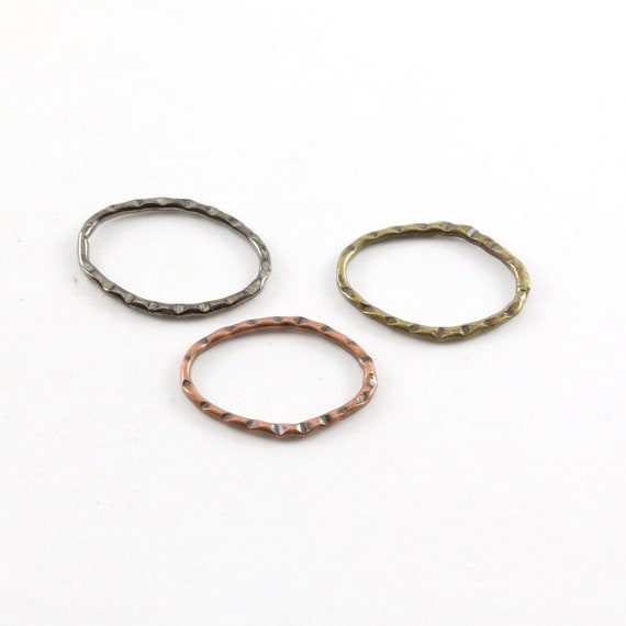 4 Pieces Textured Crimped Hammered Oval  Pewter MetalOpen Circle Connector Ring Charms in Brass, Copper, or Gunmetal