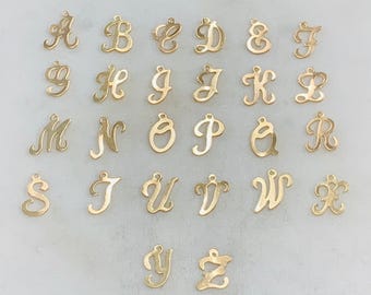 14k gold filled alphabet script letter cut out charm pendant choose your letter