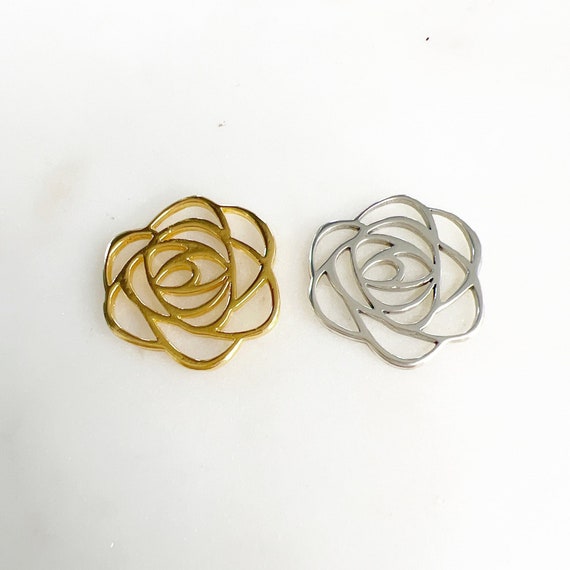 Vermeil Gold or Sterling Silver Flat Rose Outline Silhouette  Beautiful Rose Flower Plant Nature Charm