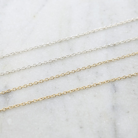 Medium Thick Dainty Sterling Silver or 14K Gold Filled Cable Link Chain  Permanent Jewelry / Sold by the Foot / Bulk Unfinished Chain