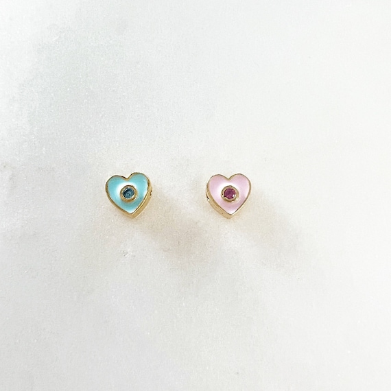 Tiny Enamel CZ Heart Bead Choose Your Color Baby Blue or Baby Pink Heart Shape Spacer Bead Jewelry Supply Valentine's Day, Friendship Bead
