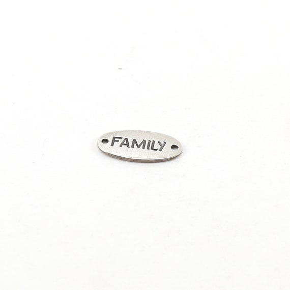 Sterling Silver Family Stamped Rounded Oval Connector Charm Inspiration Pendant Dog Tag