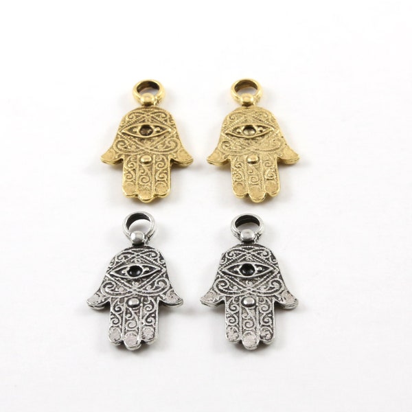 2 Pieces Evil Eye Hamsa with Floral Back Pendant Charm Religious Pendant Fatima Lucky Hand 16mm x 10mm