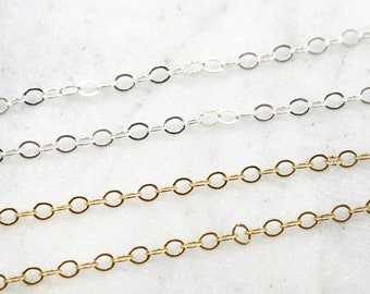 5mm x4mm Large Oval Flat Link Chain 14K GF or SS Perfect for Extenders Permanent Jewelry  / Sold by the Foot / Bulk Unfinished Chain